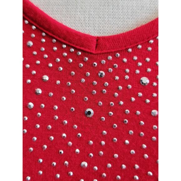 Design History Women's Red Embellished Top Small Studs Dolman Sleeve - Picture 3 of 9
